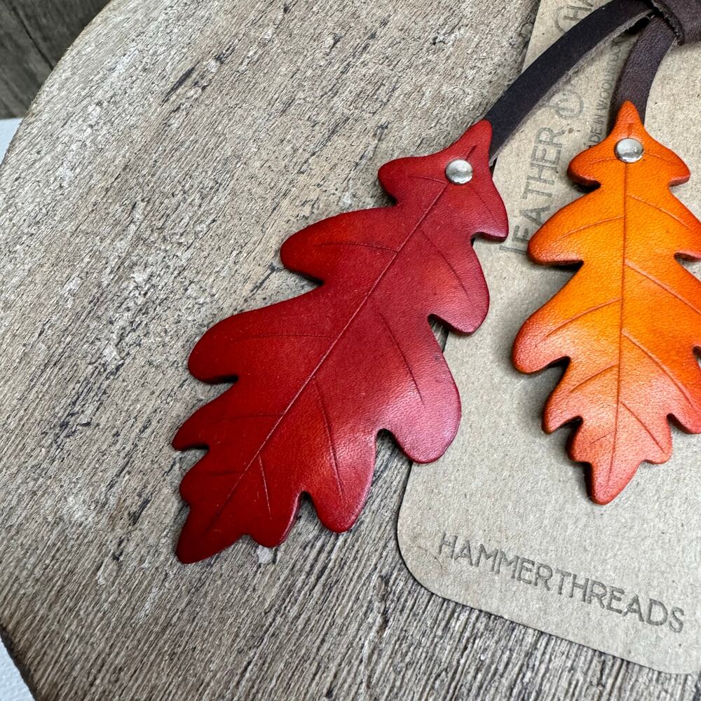 Leather Purse Charm Oak Tree Leaf Bag Charm Genuine Leather Purse Keychain NEW - Picture 5 of 6